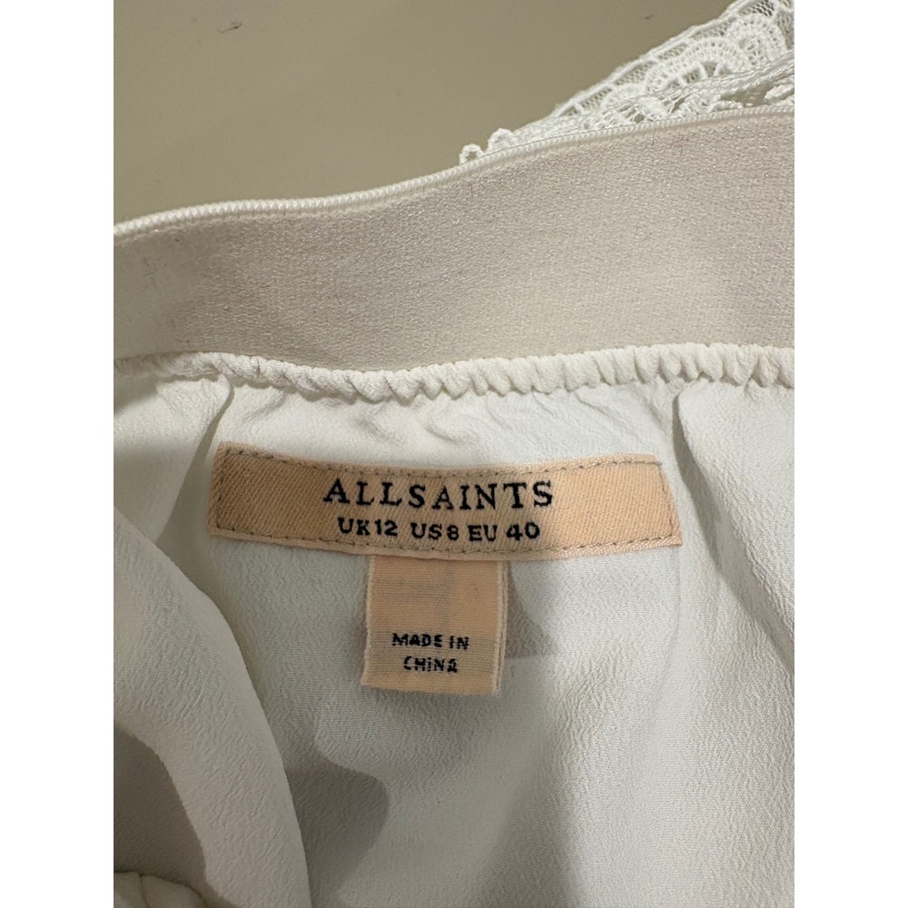AllSaints Lizi Maxi Skirt Womens 8 White Tiered Lace Mesh Boho Ethereal Coquette - Picture 6 of 7